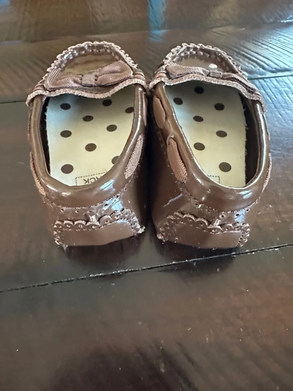 Janie and Jack Girls' Brown Patent Bow Moccasins